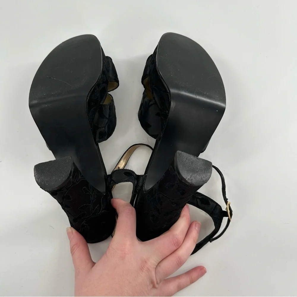 KF LTD womens heels size 10 black velvet floral chunky platforms 90s goth Y2k